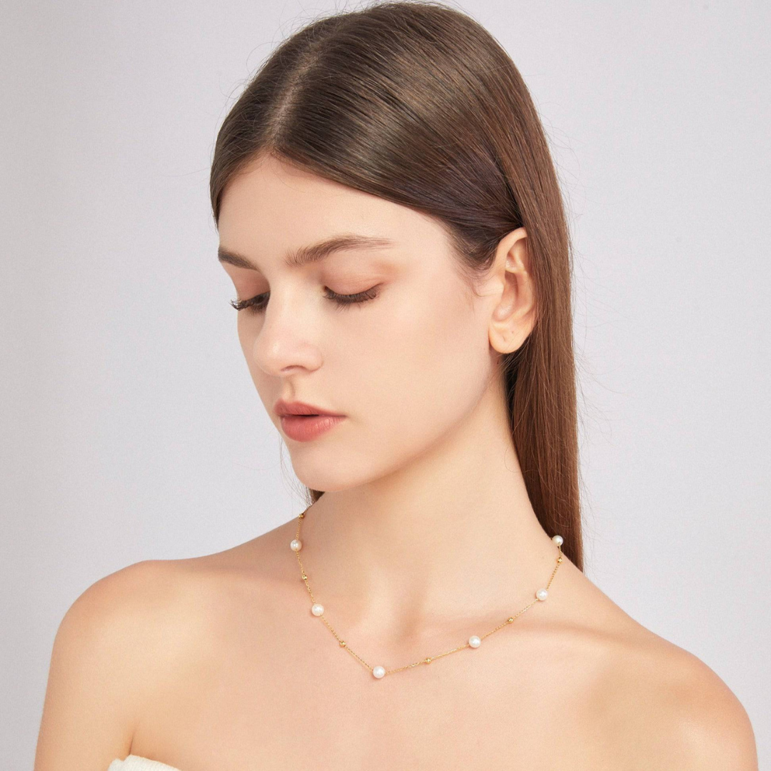 Gold and Pearl Necklace Alternating Pearl and Gold Chain