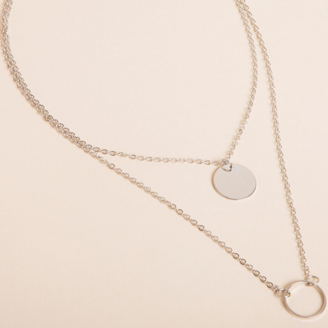 Round Pendant Multi Layer Necklace