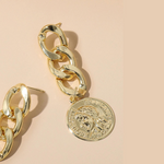 Load image into Gallery viewer, Coin Chain Earrings Gold Drop Earrings
