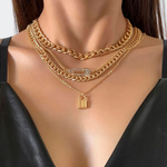 Load image into Gallery viewer, 4 Piece Chain Necklace Set Retro Lock Pin Chain Set
