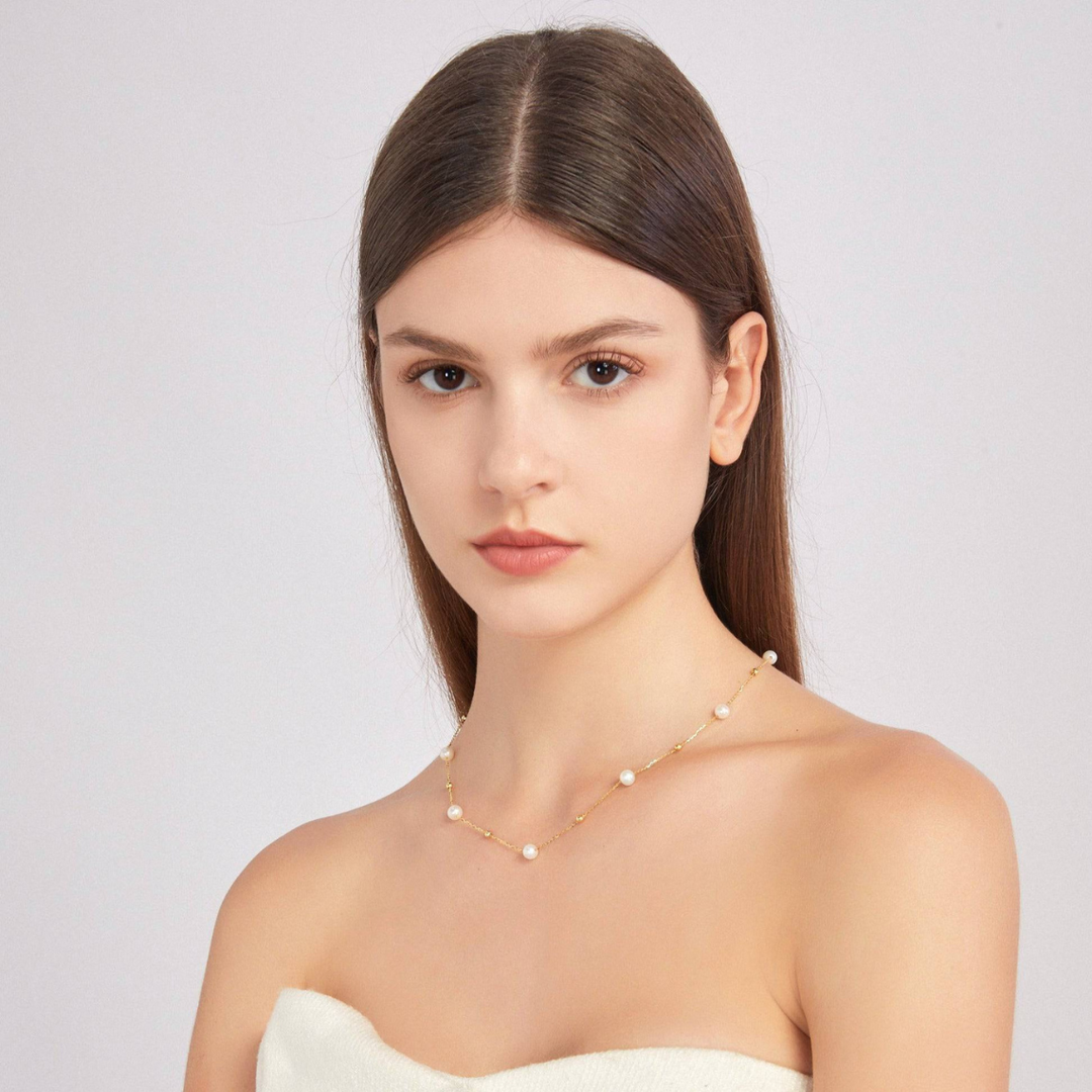 Gold and Pearl Necklace Alternating Pearl and Gold Chain
