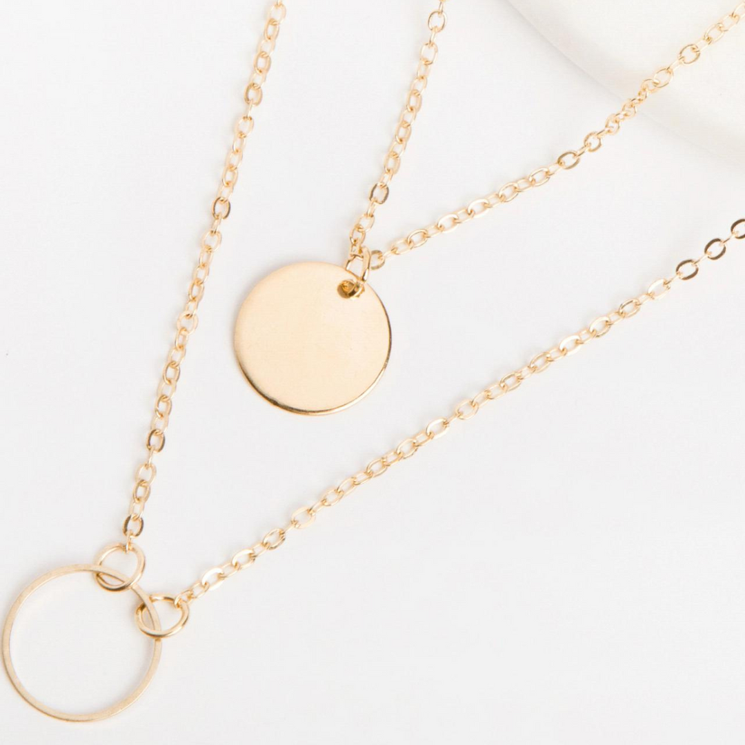 Round Pendant Multi Layer Necklace