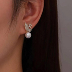 Load image into Gallery viewer, Swan Stud Earrings Pearl Swan Earrings
