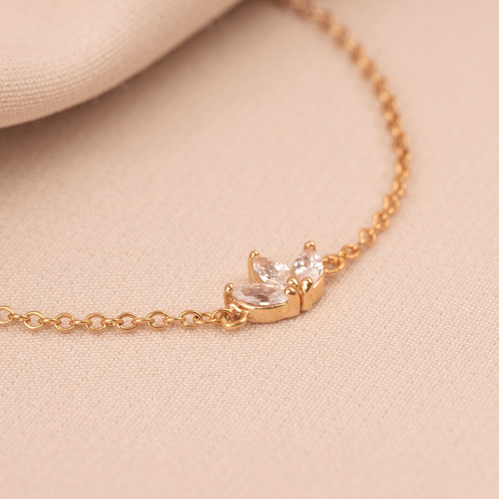 Triple Zirconia Flower Chain Bracelet