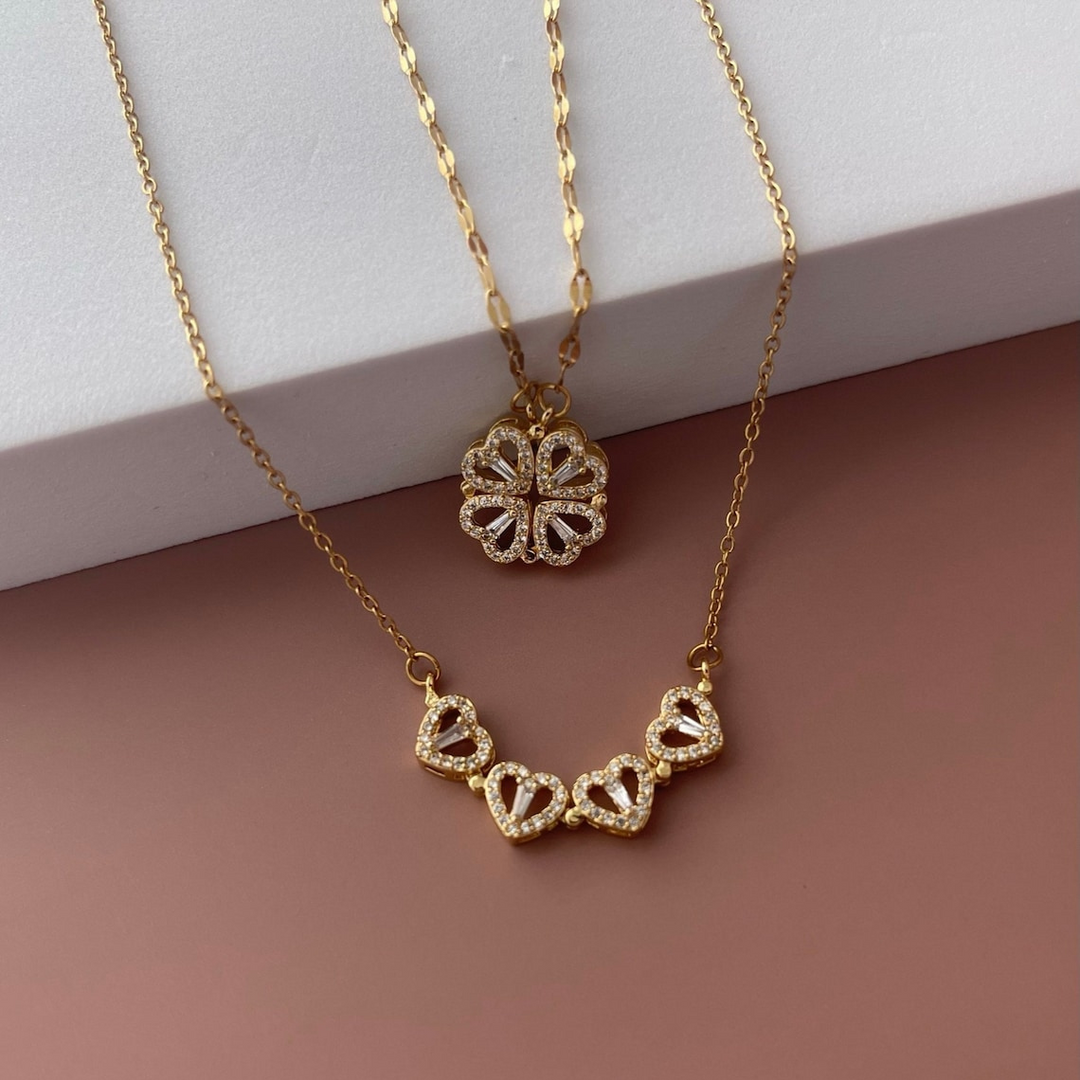 Four Leaf Clover Necklace Magnetic Heart Necklace