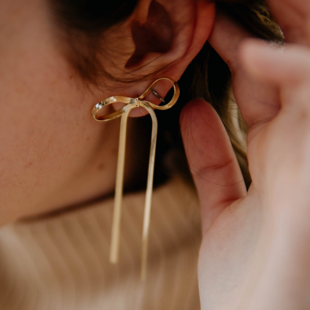 Long Bow Tassel Earrings Ribbon Earrings