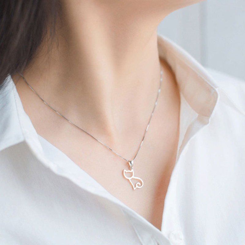 Cute Cat Pendant Hollow Necklace