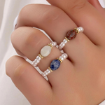 Load image into Gallery viewer, Boho Natural Stone &amp; Pearl Stretch Rings
