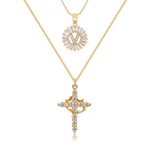 Load image into Gallery viewer, 2pc 14k Diamond Cross Crown &amp; Initial Necklace Set
