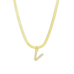 Load image into Gallery viewer, Dainty Diamond Letter Initial Herringbone Necklace
