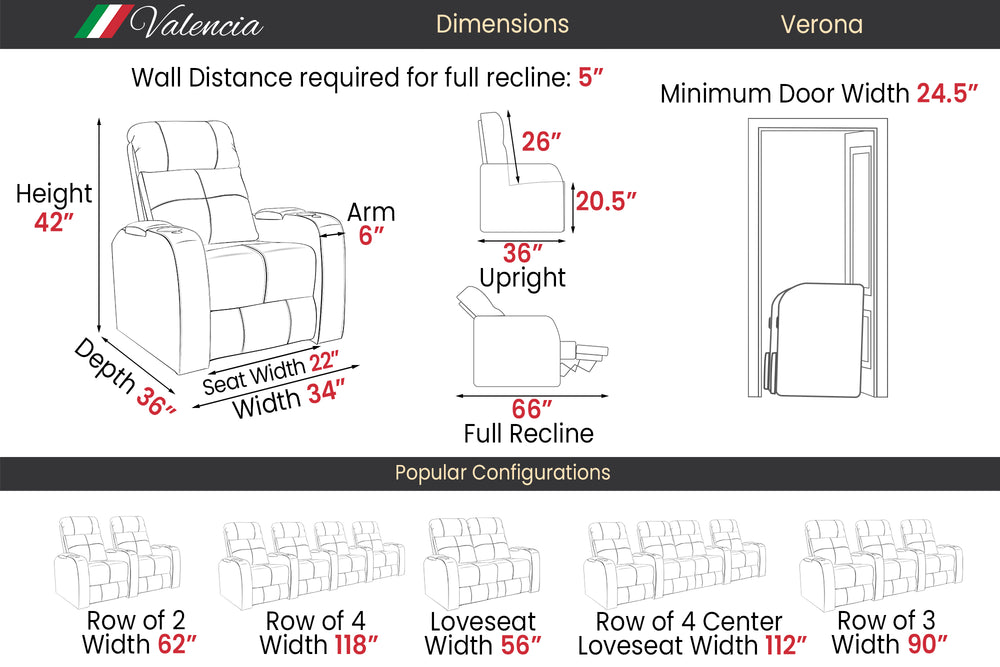 Verona Leather Home Theater Seating with Power Headrest & Cup Holder