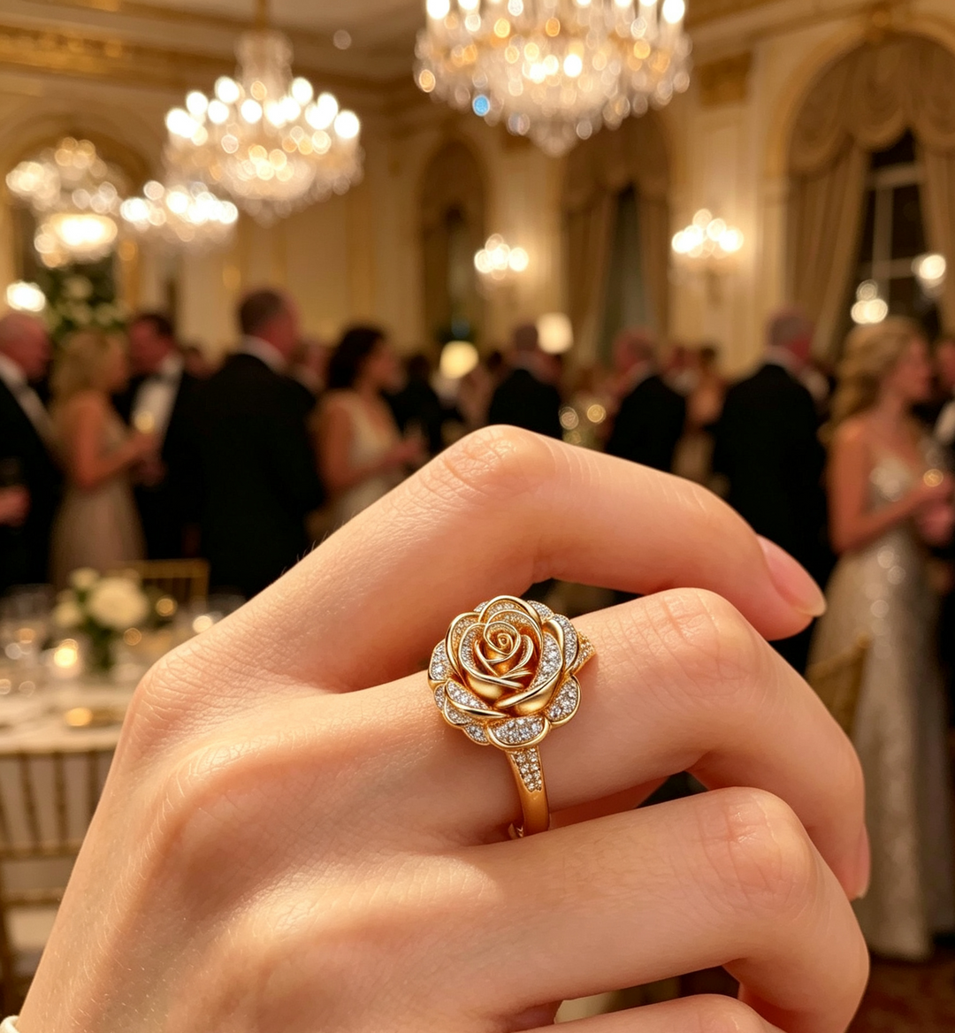 Statement Ring With Zirconia Flower Design in Rose Gold