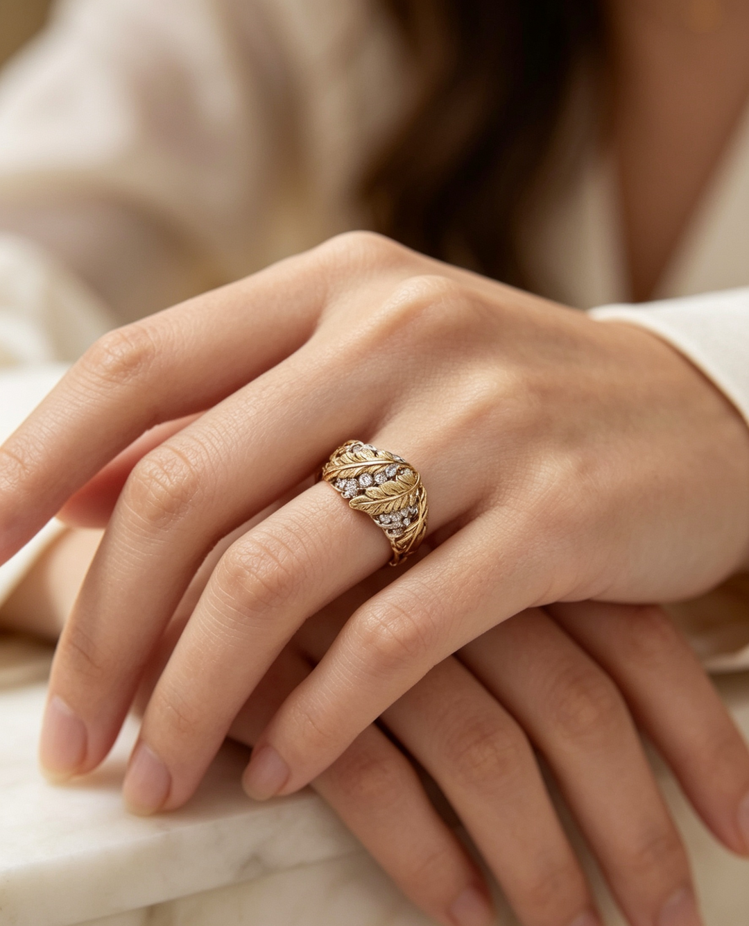 Dainty Diamond Ring With Vintage Design in Gold