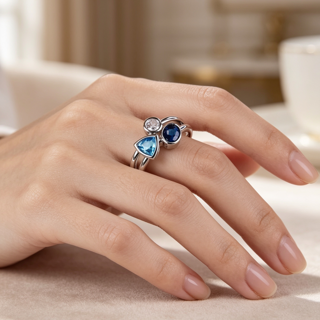 Crystal Ring With Blue Trillion-Cut Stone in Silver