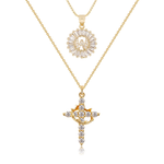 Load image into Gallery viewer, 2pc 14k Diamond Cross Crown &amp; Initial Necklace Set
