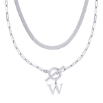 Load image into Gallery viewer, 2pc Paperclip Initial Toggle Clasp &amp; Herringbone Necklace Set
