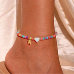 Load image into Gallery viewer, Colorful Pearl Heart Initial Anklet
