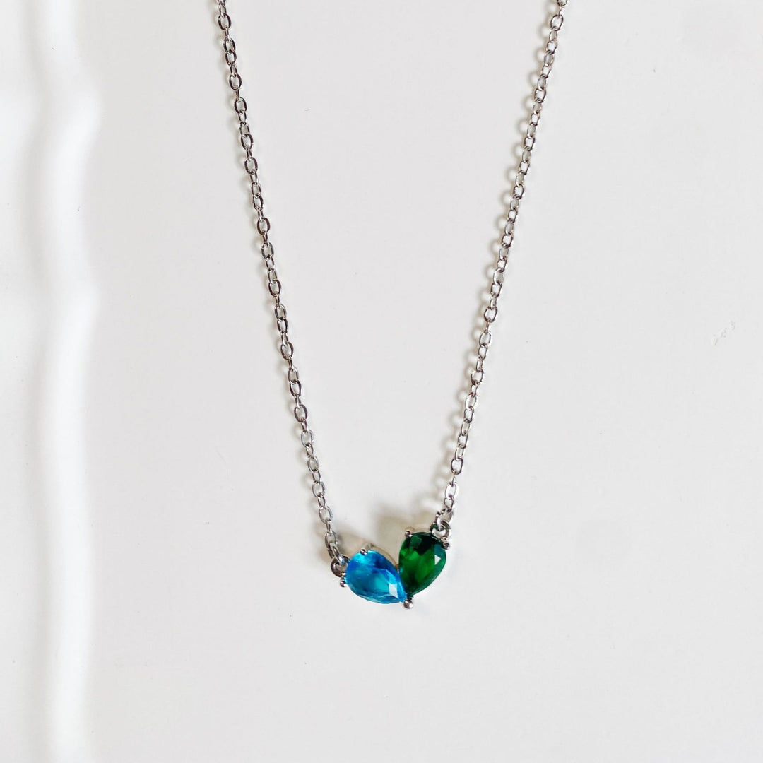 Dainty Dual Birthstone Heart Necklace