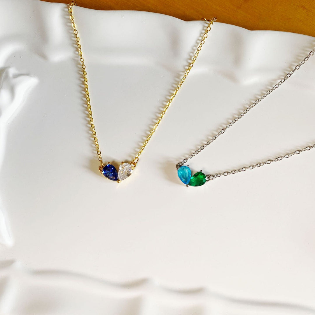 Dainty Dual Birthstone Heart Necklace