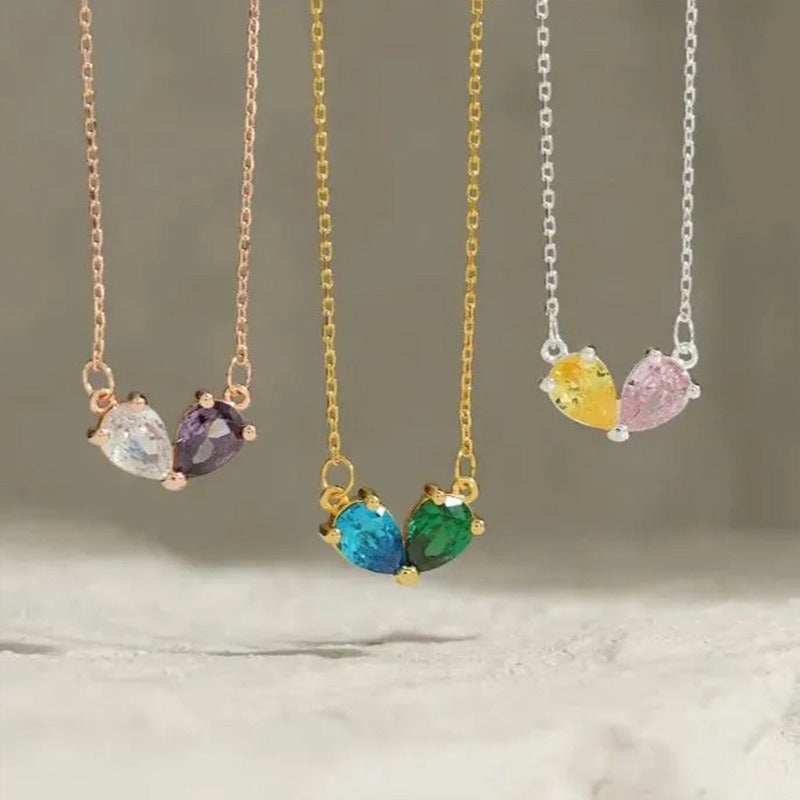 Dainty Dual Birthstone Heart Necklace