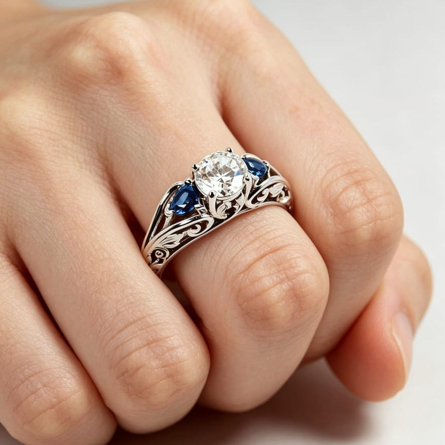 Classic Blue Crystal Vintage Ring