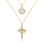 Load image into Gallery viewer, 2pc 14k Diamond Cross Crown &amp; Initial Necklace Set
