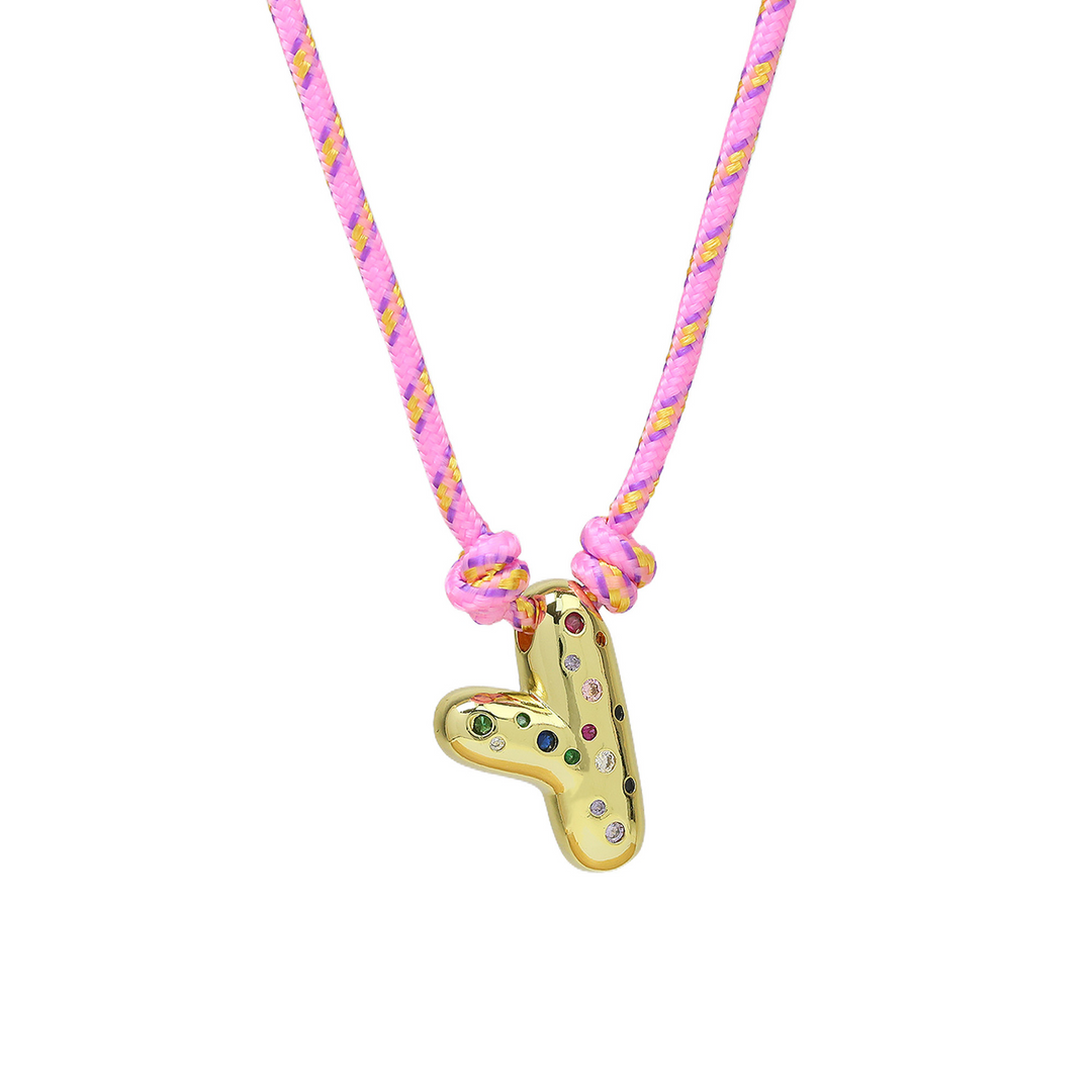 Chunky Gemstone Accented Initial Rope Necklace