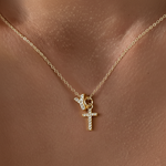 Load image into Gallery viewer, Dainty Diamond Initial &amp; Cross Necklace
