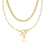Load image into Gallery viewer, 2pc Paperclip Initial Toggle Clasp &amp; Herringbone Necklace Set
