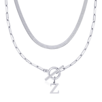Load image into Gallery viewer, 2pc Paperclip Initial Toggle Clasp &amp; Herringbone Necklace Set
