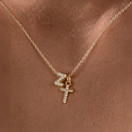 Load image into Gallery viewer, Dainty Diamond Initial &amp; Cross Necklace
