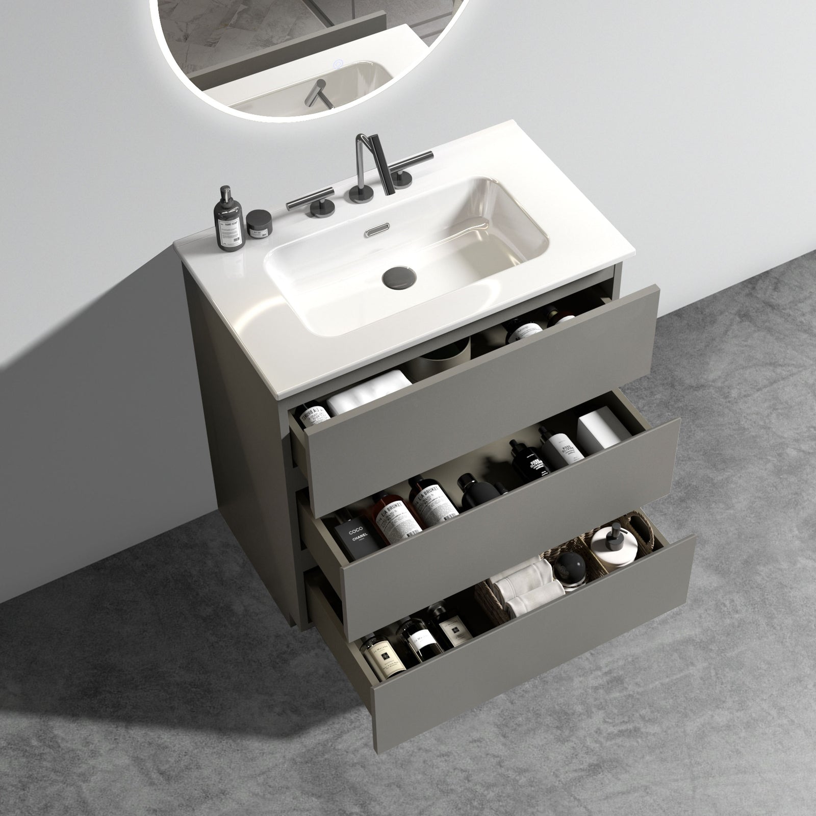 THE FURNITURE CO. Vanity Default Gray Bathroom Vanity with Large Storage and One-Piece Sink In Gray