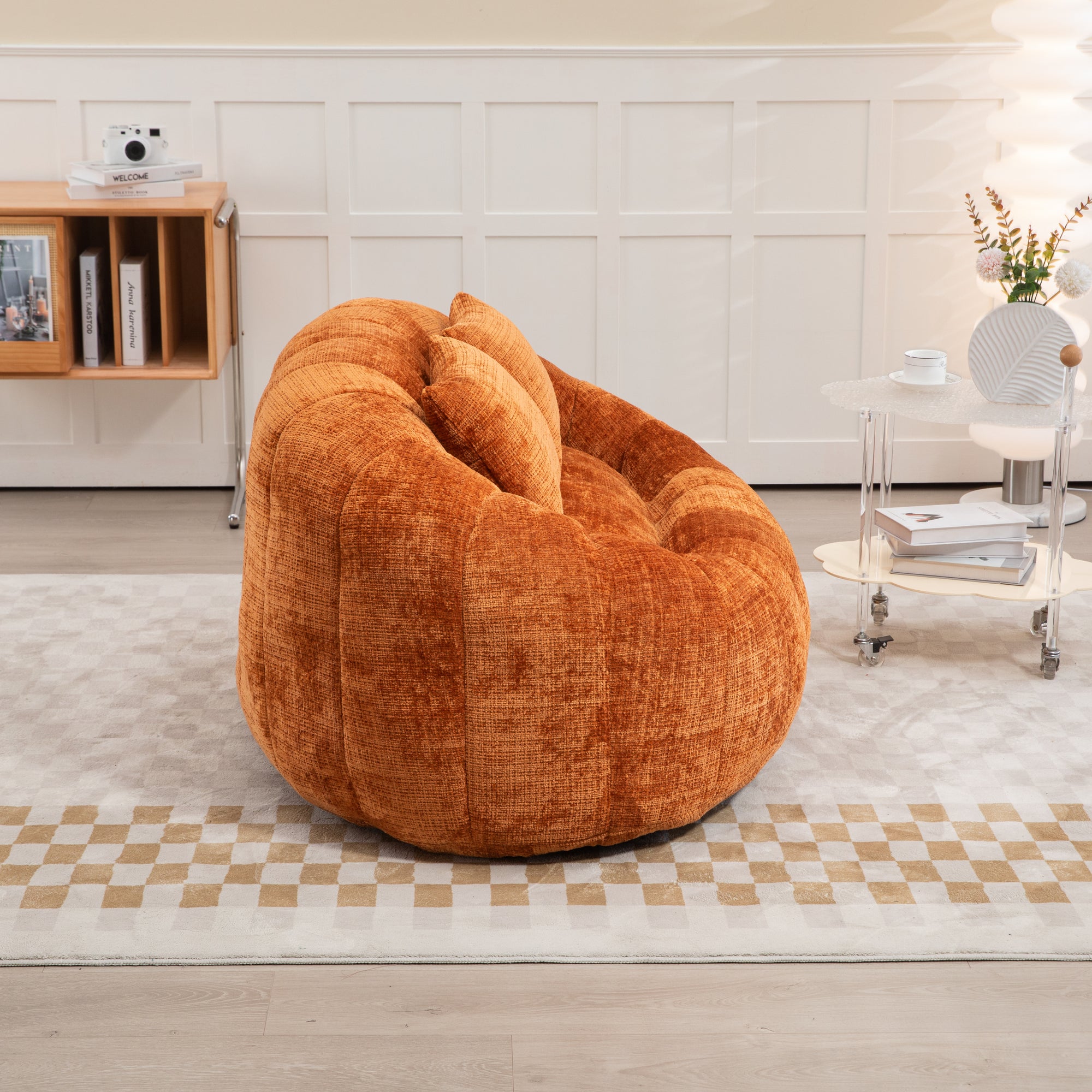 Orange Chenille Bean Shape 2-Seater Lazy Sofa