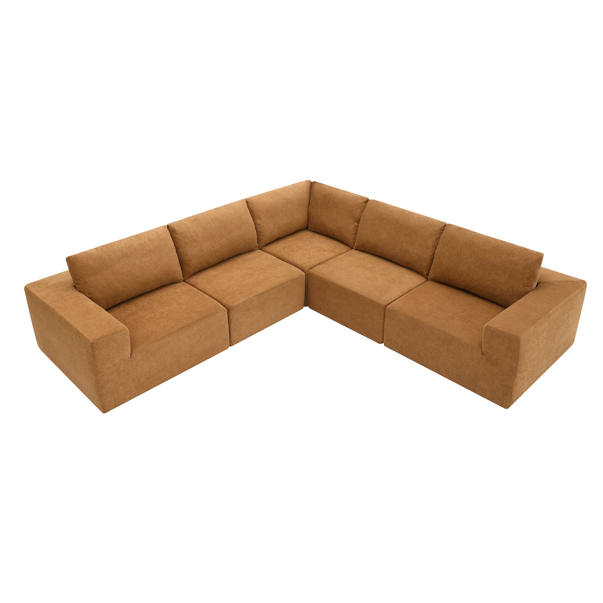 Kyoto Modular Sectional Sofa with Terrycloth Fabric in Burnt Orange Brown