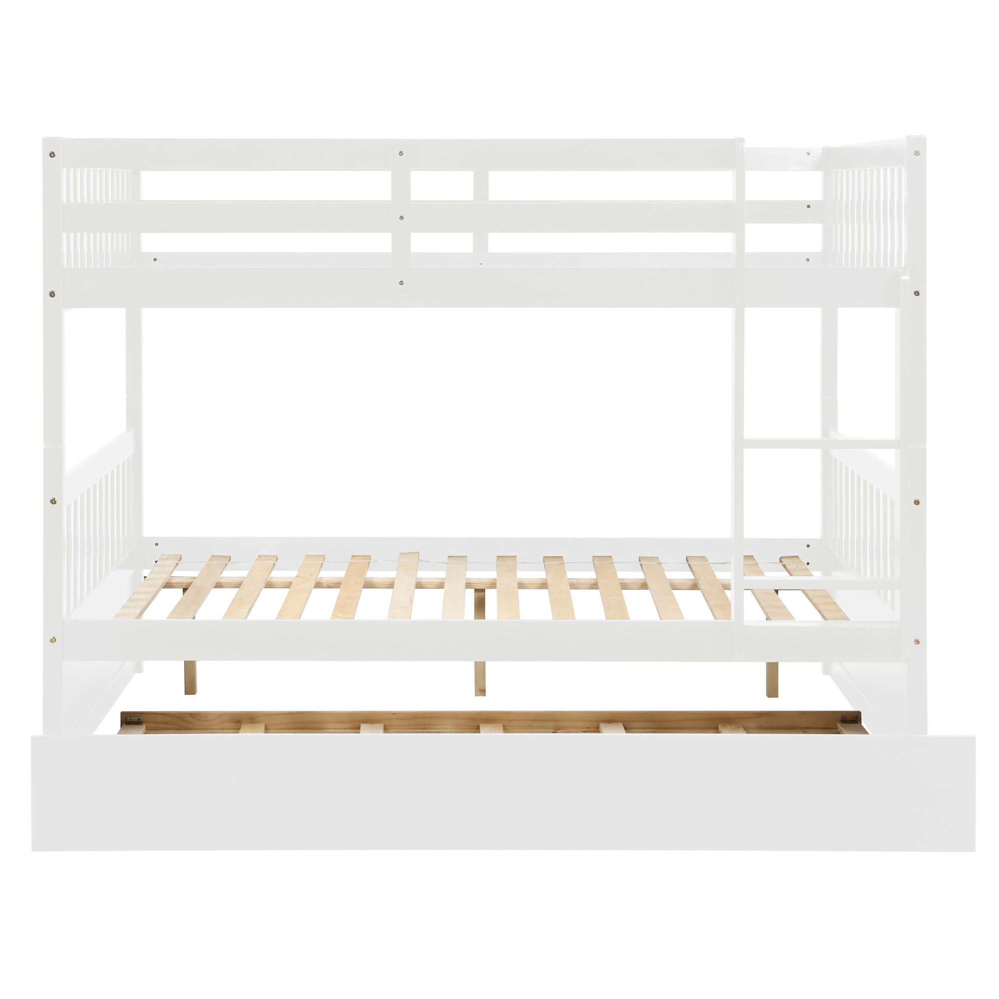 Convertible White Full Over Full Bunk Bed with Trundle