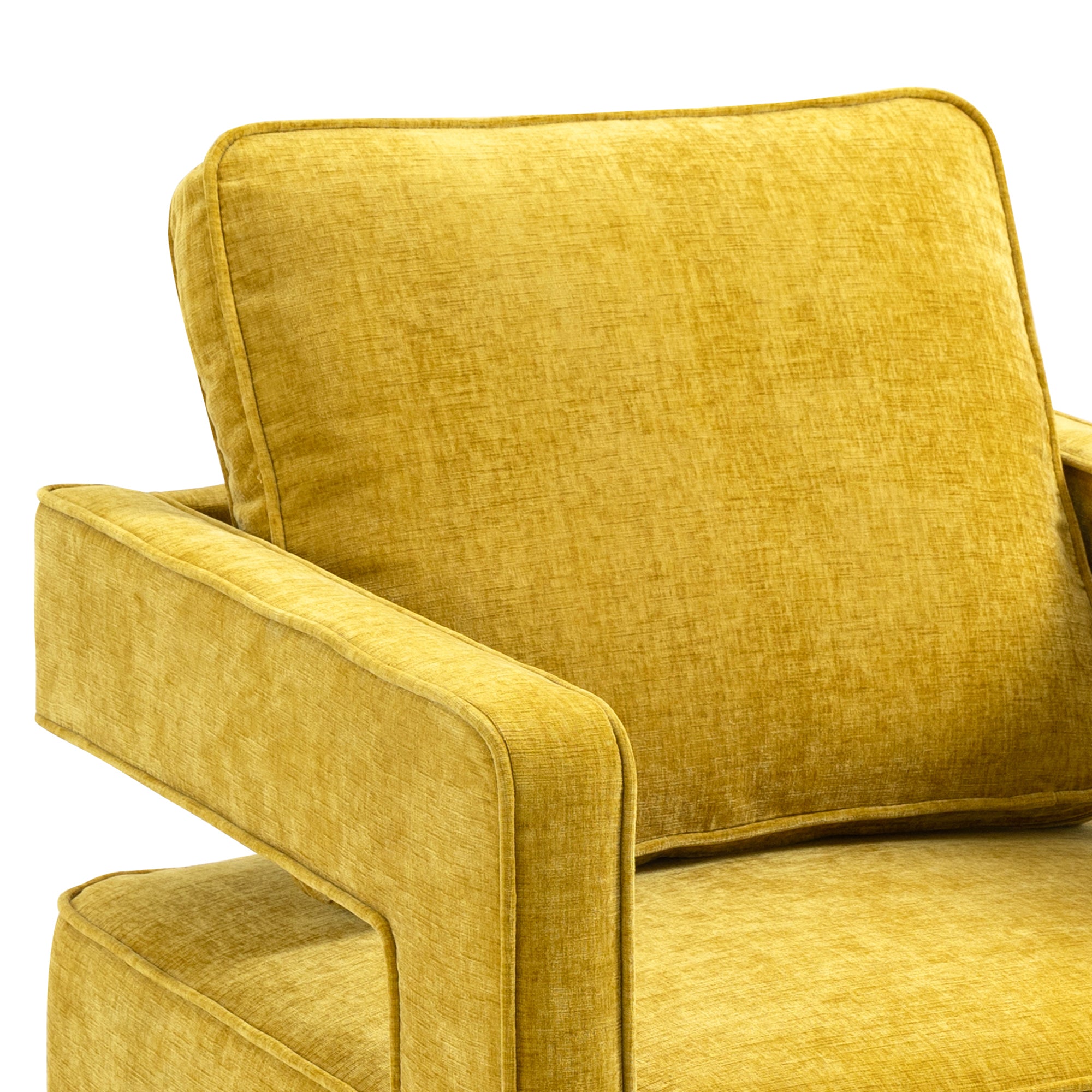 Open Back Mustard Chenille Swivel Accent Chair With Gold Stainless Steel Base