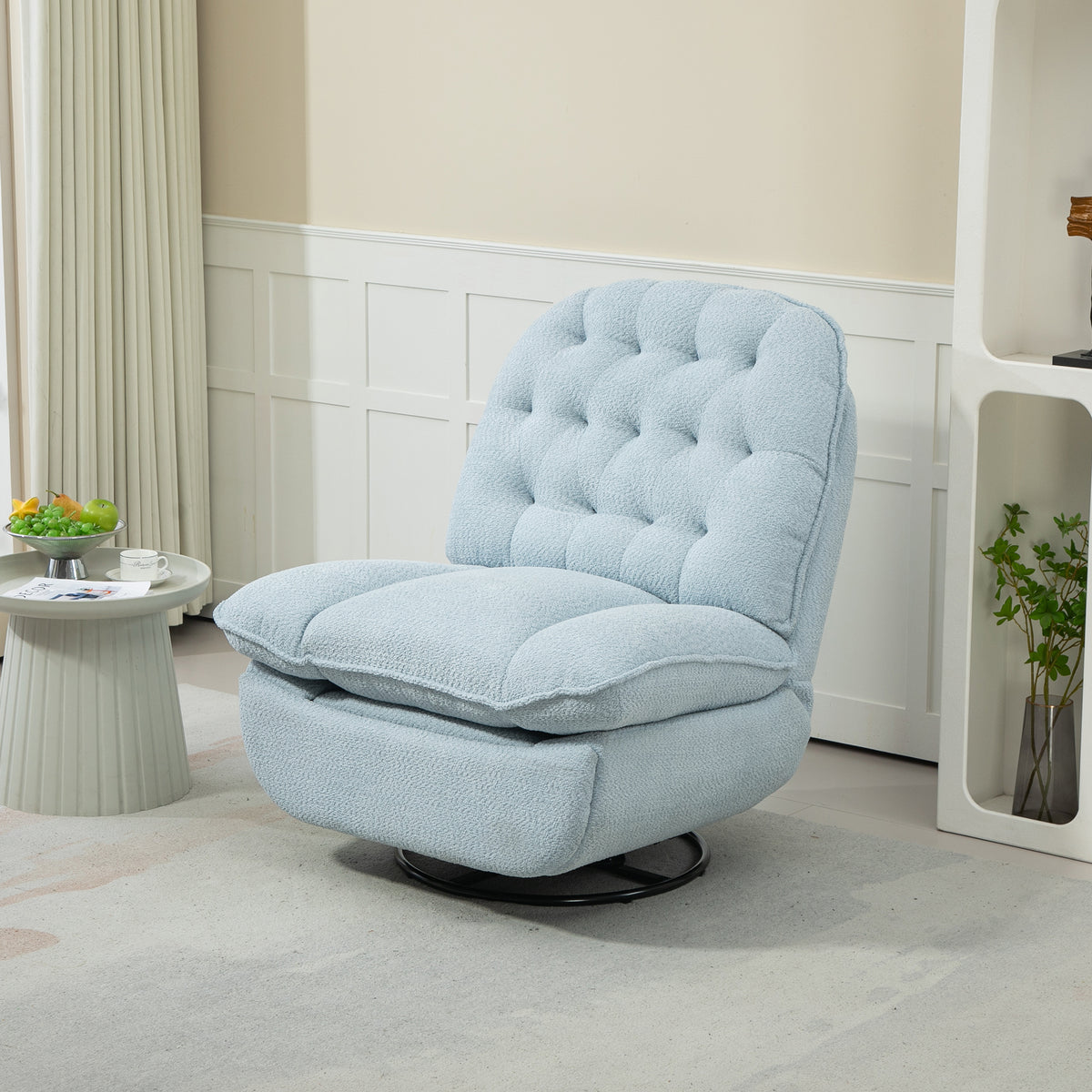 Baby Blue Upholstered Push-Back Recliner with Glider &amp; Swivel