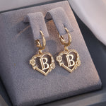 Load image into Gallery viewer, Dainty Initial Letter Heart Hoop Earrings

