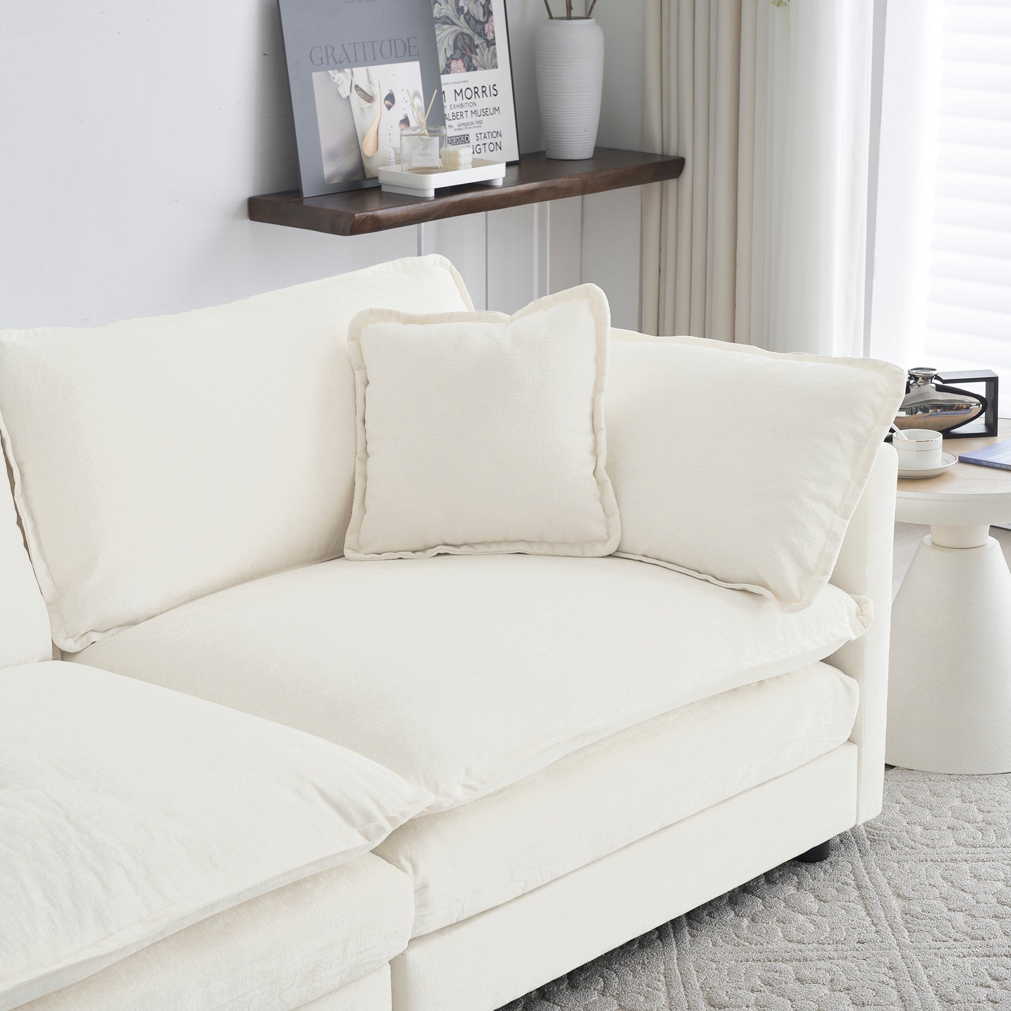 4-Seater Modular Chenille Sofa & Reversible Chaise In Versatile and Comfortable White