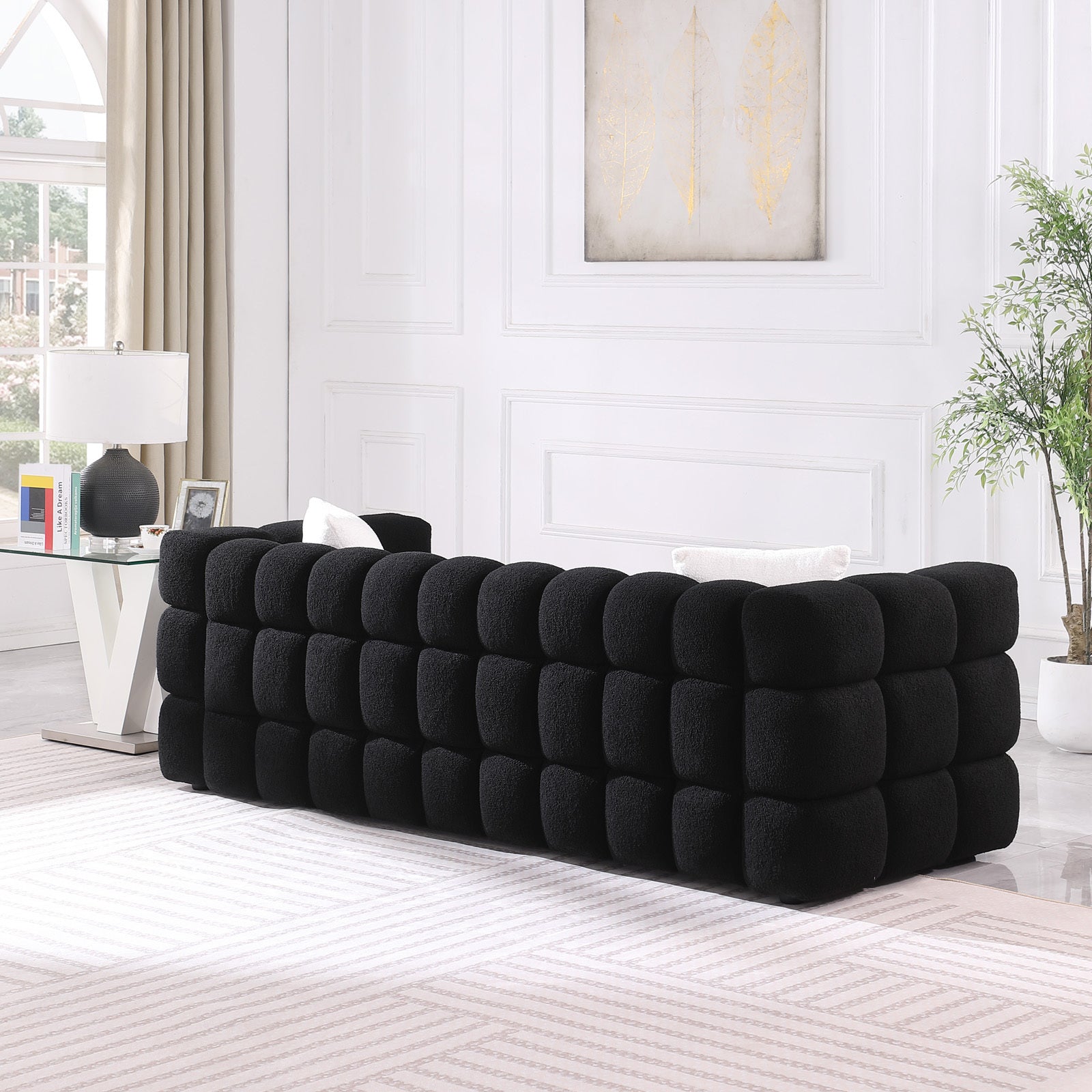 Black Boucle 5-Seater Marshmallow Loveseat Sofa