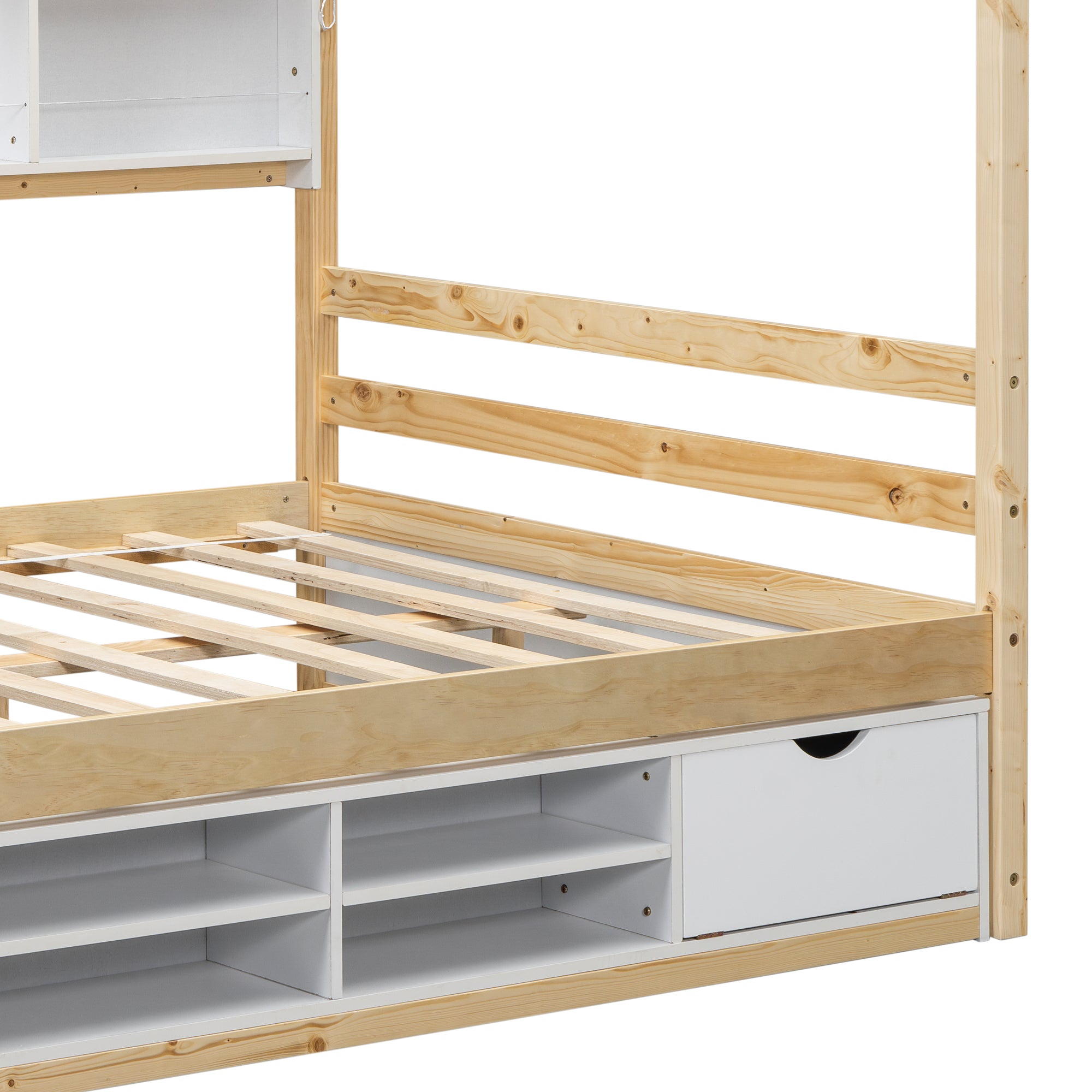 Full Size Bed with Roof, Bedside Shelves, and Under Bed Storage