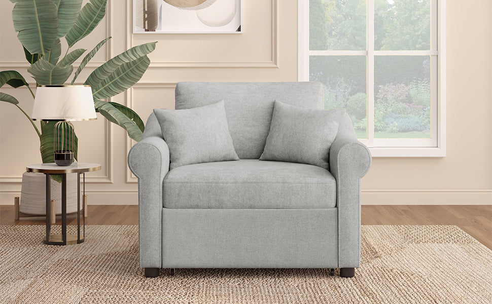 3-in-1 Gray Chenille Sleeper Chair