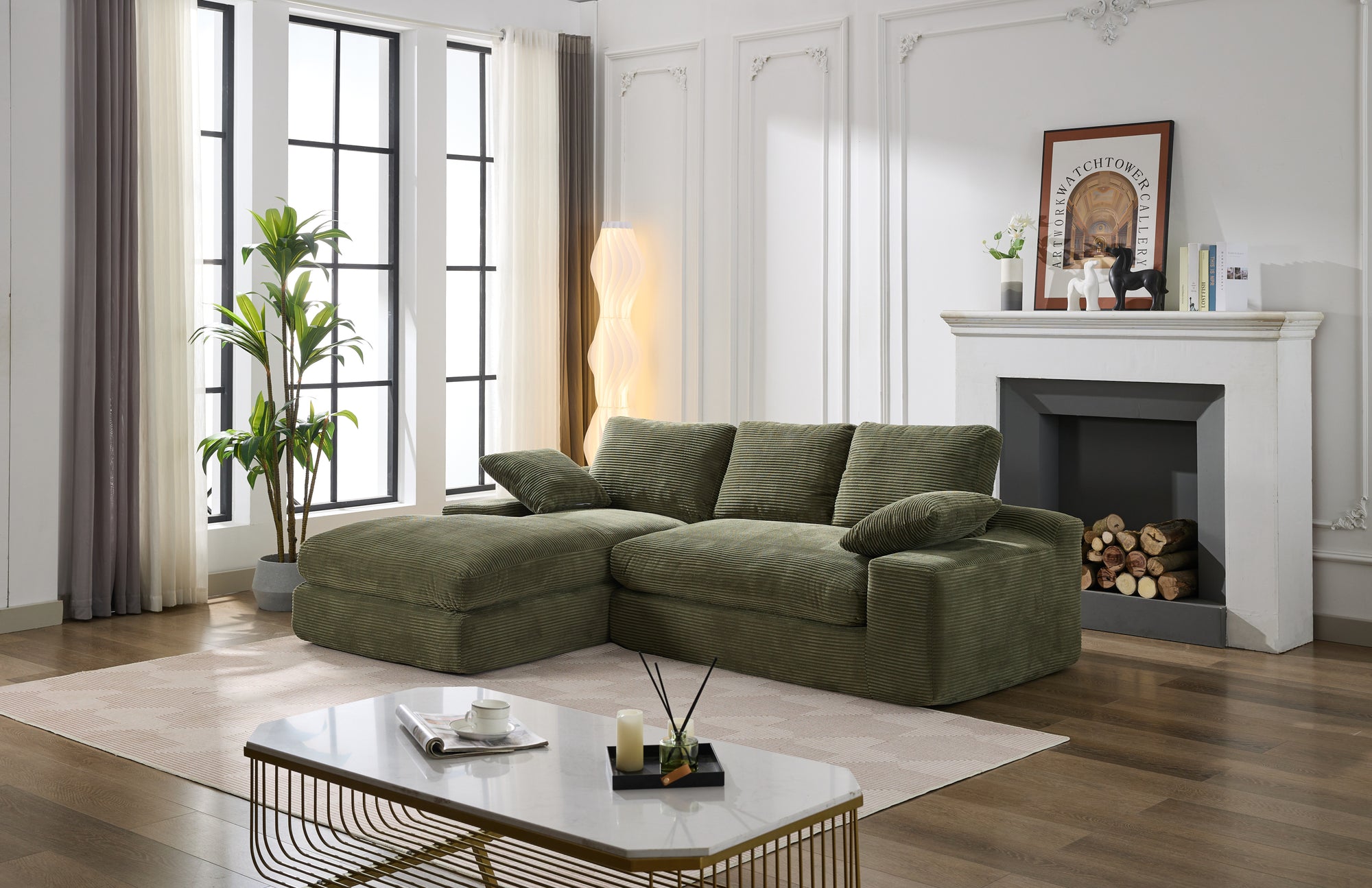 Army Green Modern Modular Sectional Sofa – Contemporary 4-Seater