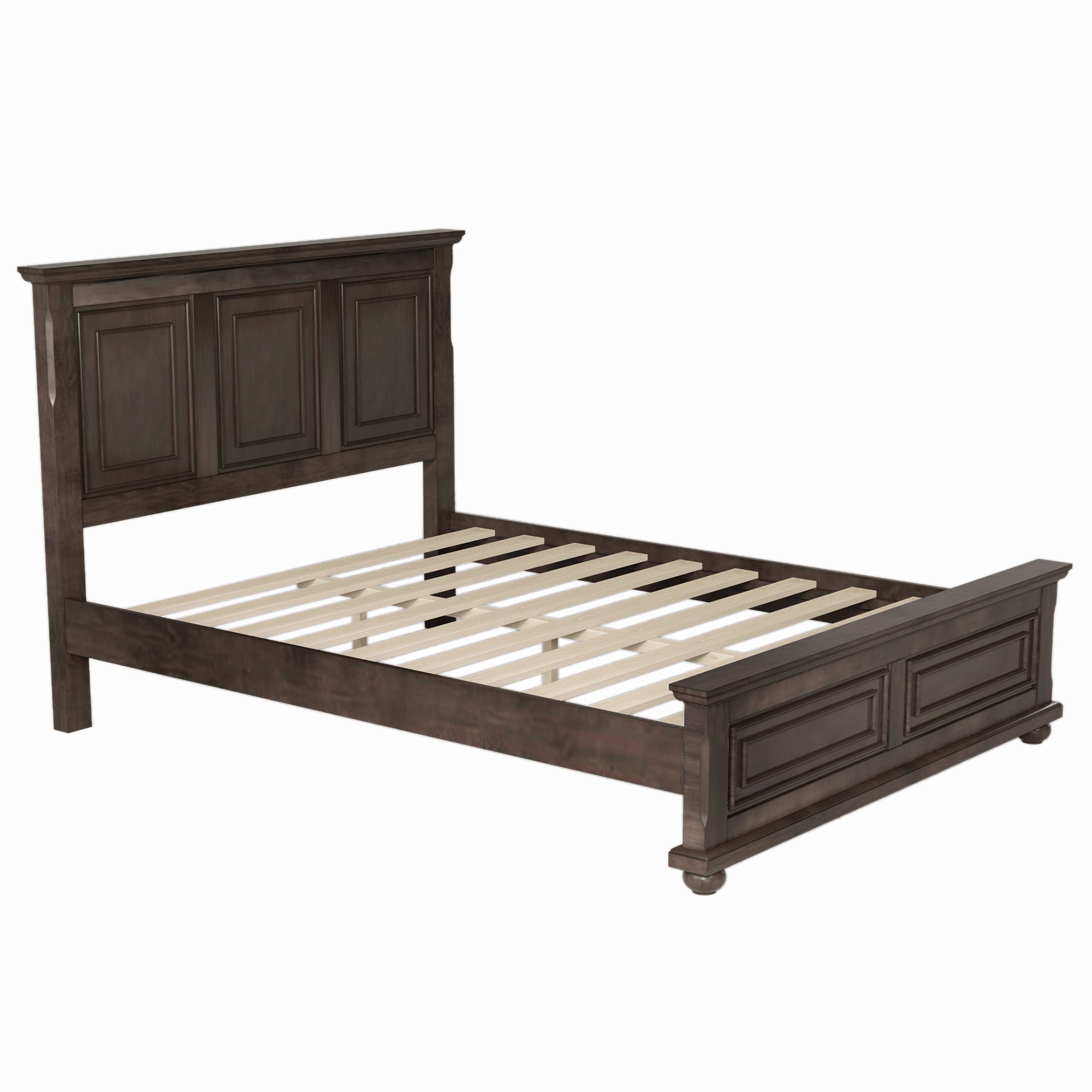 Rich Brown Queen Traditional Wooden Panel Bed Frame