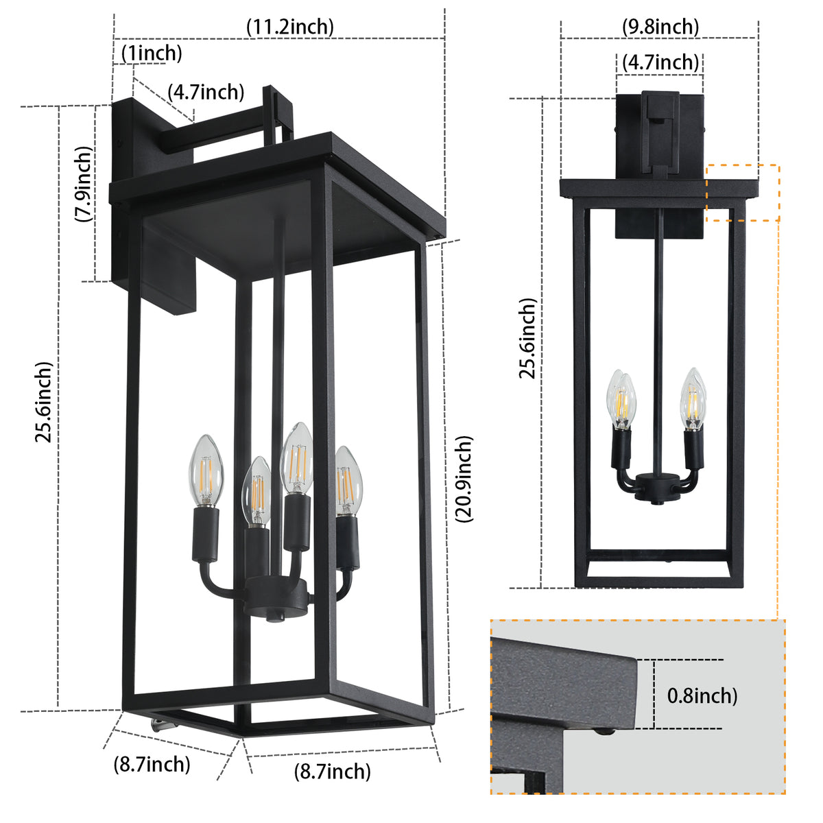 Modern 4-Light Black Outdoor Wall Lantern Sconce