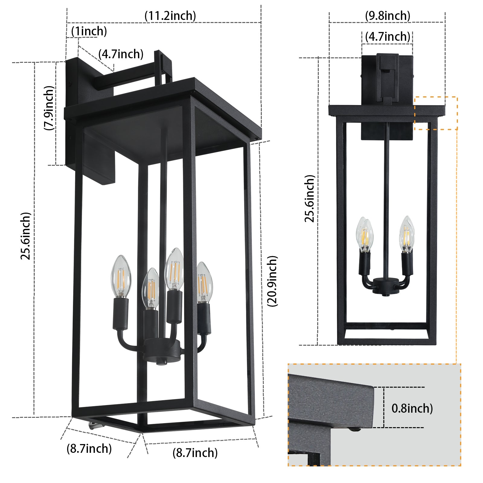 Modern 4-Light Black Outdoor Wall Lantern Sconce