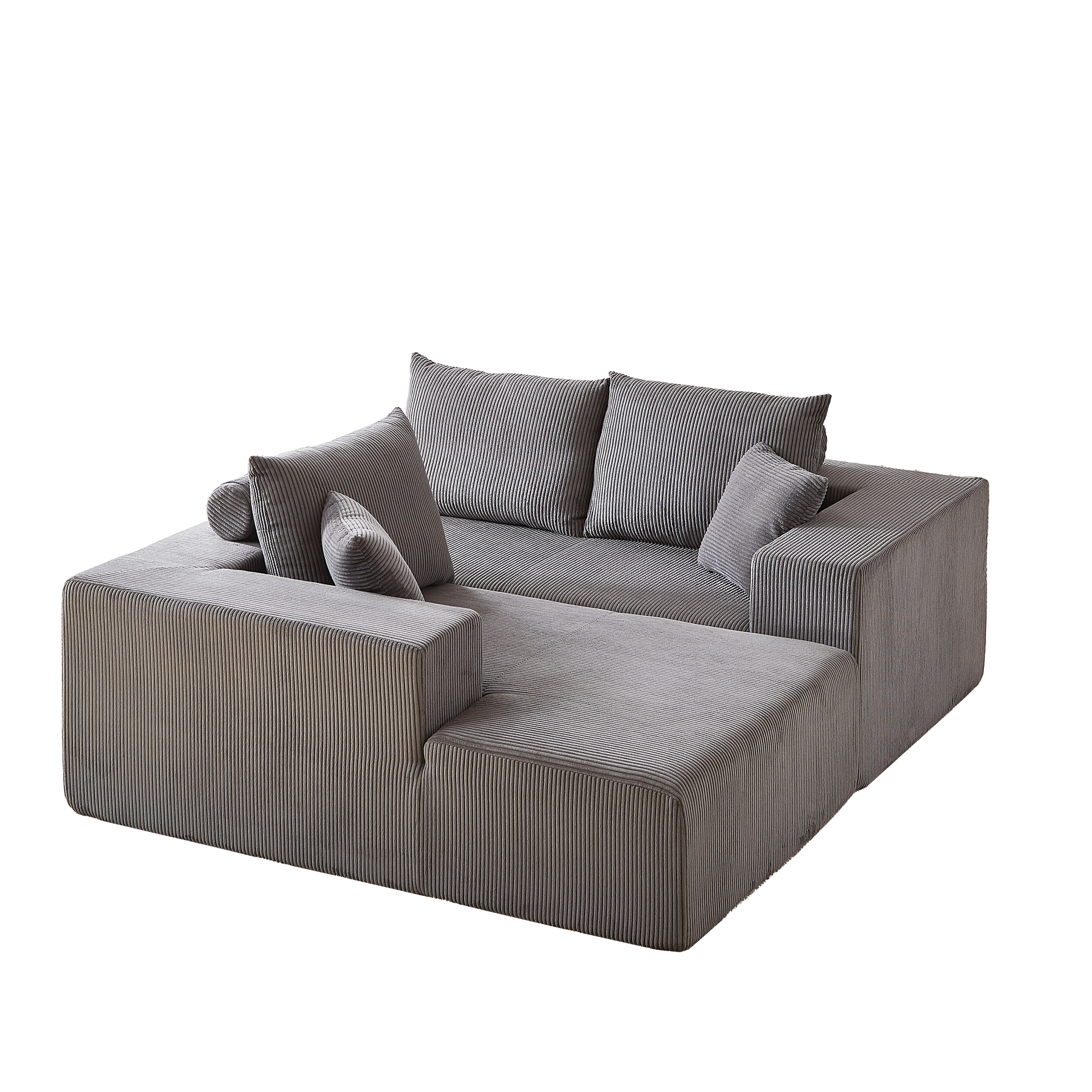 3-Seater Modular Corduroy Sofa In Gray Flexible Configuration