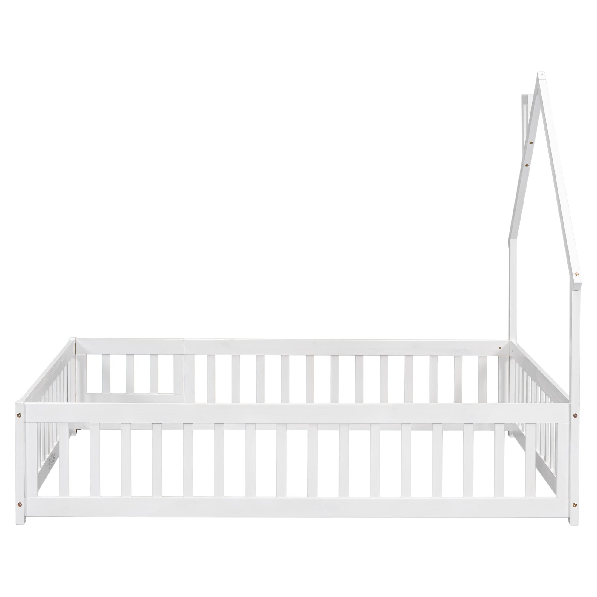 White Full House-Shaped Headboard Toddler Floor Bed with Fence