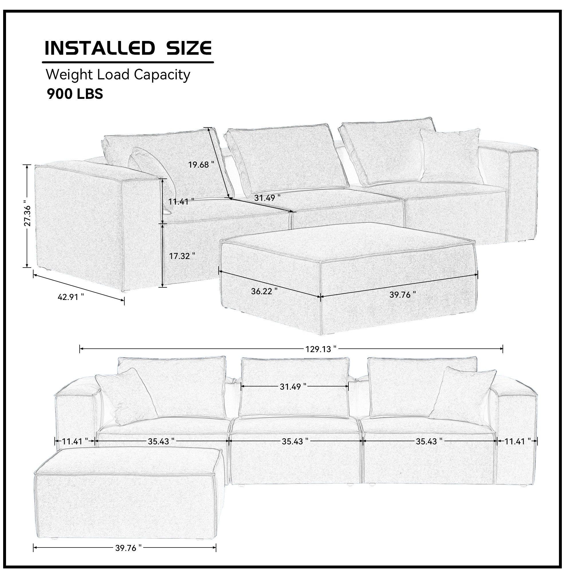 Modern Minimalist Modular Sectional Sofa Set in White