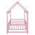 Pink Twin Size Toddler Floor Wooden Bed with House Roof Frame and Fence Guardrails